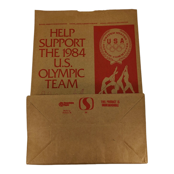Vintage 1984 USA Olympic Team Safeway Grocery Store Large Brown Paper Bag Lot 2 - Picture 5 of 8